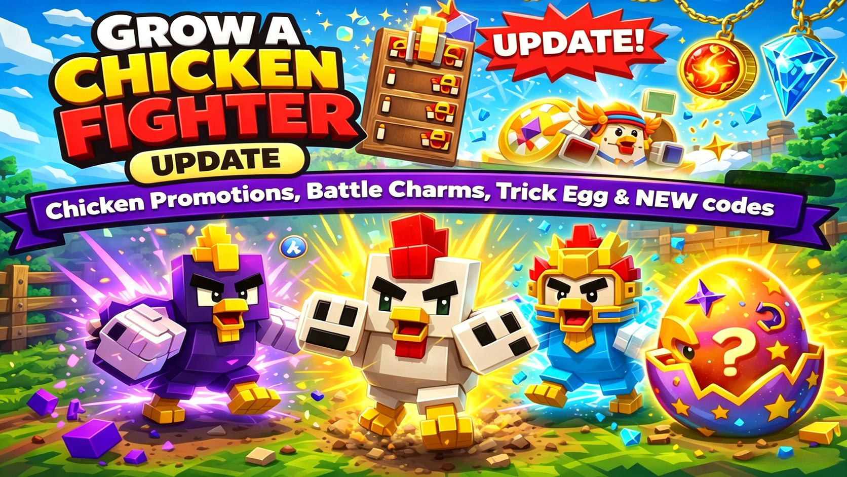 Grow a Chicken Fighter Update: Chicken Promotions, Battle Charms, Trick Egg & NEW codes
